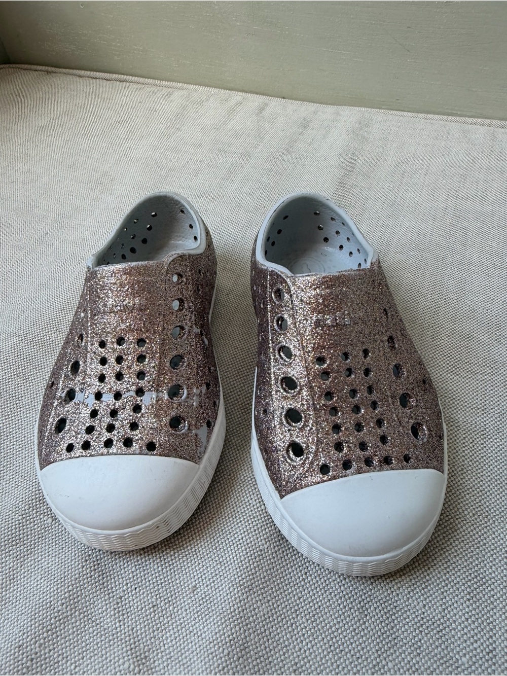 Native Kids Water Shoes in Rose Gold Glitter Slip-On